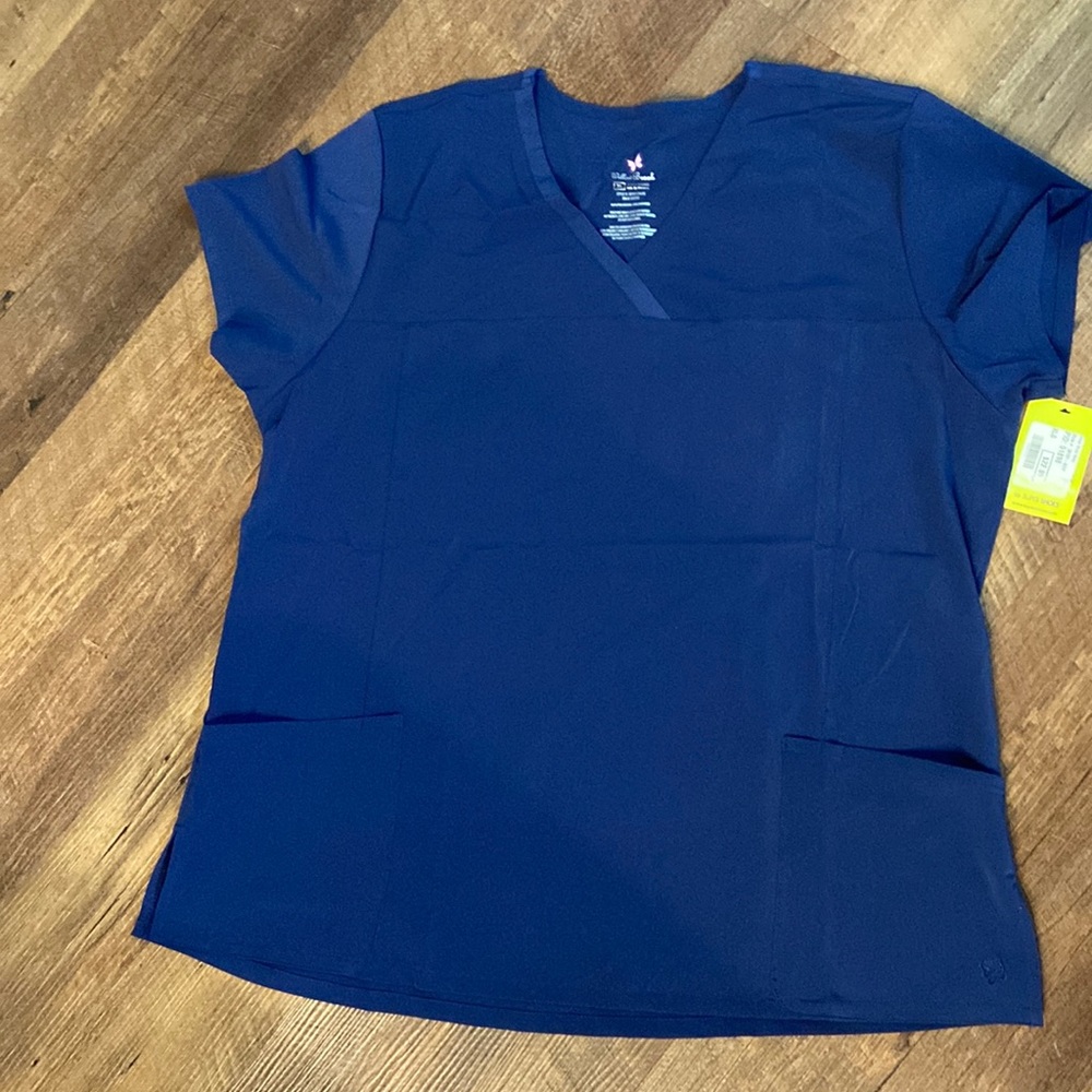 Willow Brook Womens xlarge Navy Blue scrub top two pocket short sleeve NWTs
